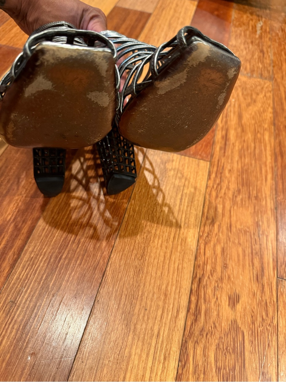 Yves Saint Laurent Black Cage Block Heel Sandals - Picture 5 of 13